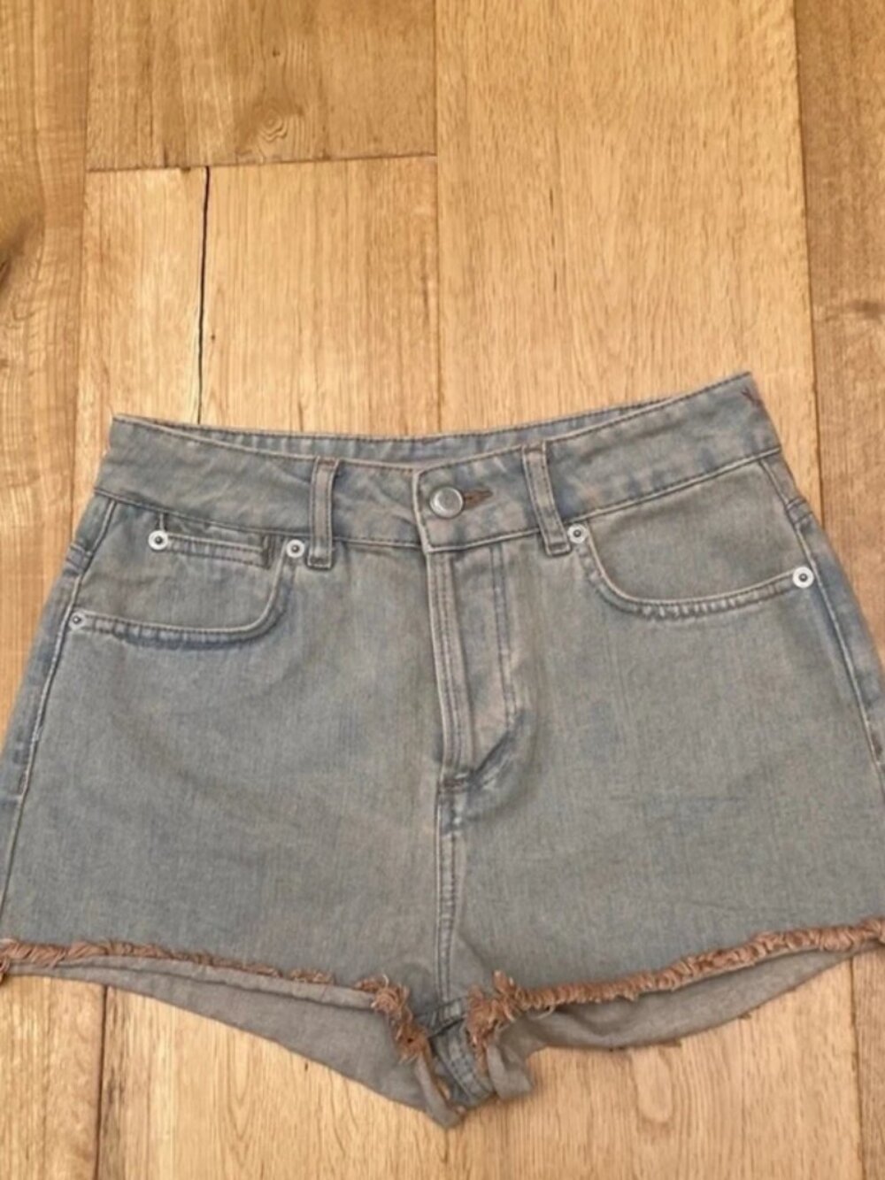 Topshop Moto Frayed Hem Light Wash Denim Shorts Womens US Size 4